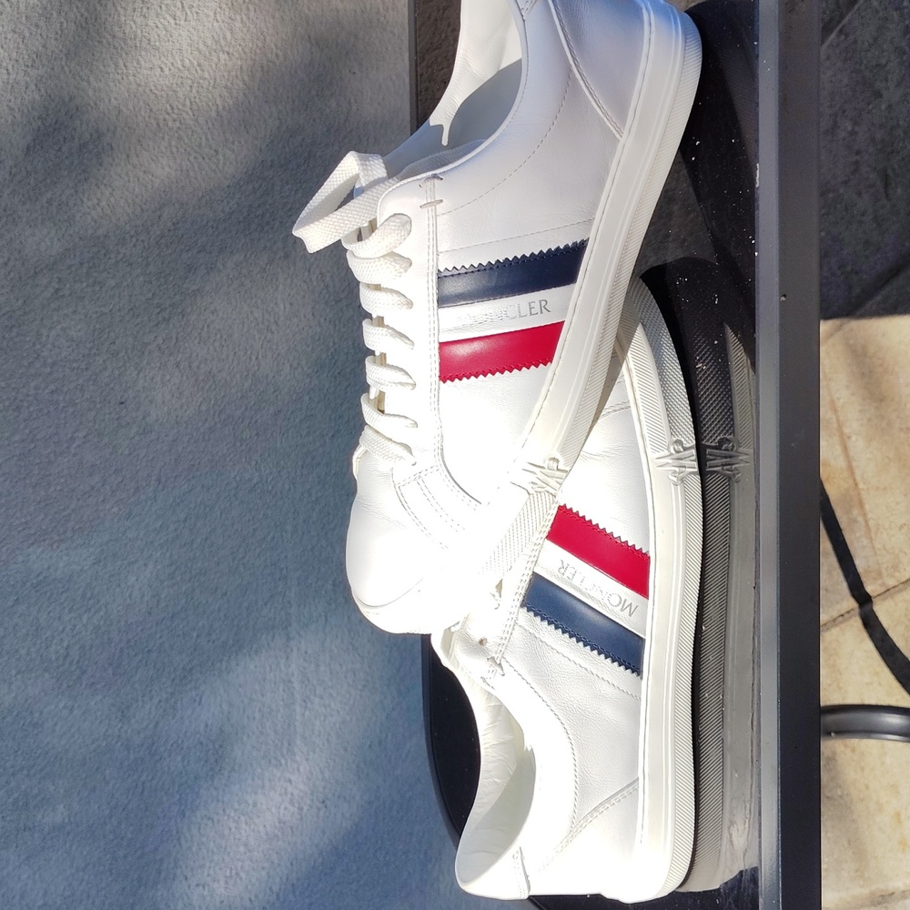 Moncler White Sneakers with Red and Blue Stripes - Picture 2 of 5